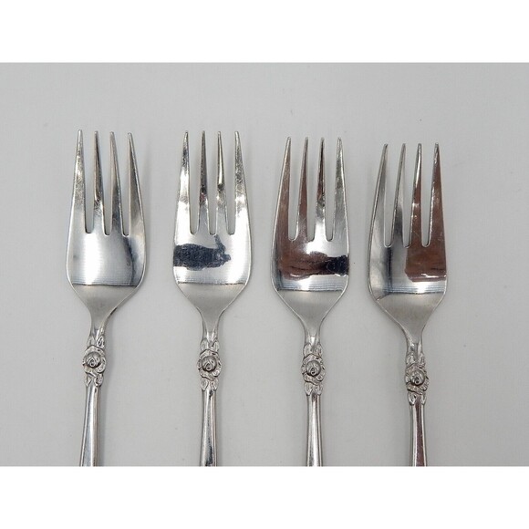 Stainless Steel Japan Dessert Salad Forks Rose Accented Motif Handle Flatware 4P - Picture 3 of 9